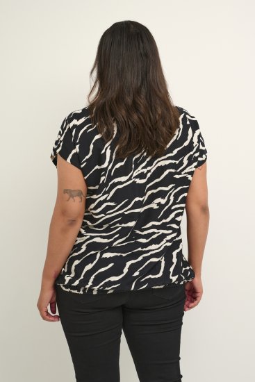Kaffe Curve Sonna Stanley Top Nero/Antique Stampa zebrata - T-shirt - 