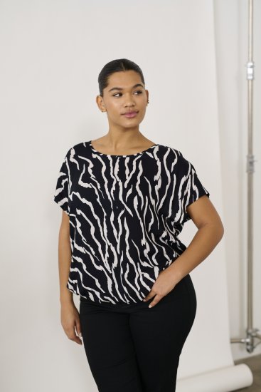 Kaffe Curve Sonna Stanley Top Nero/Antique Stampa zebrata - T-shirt - 