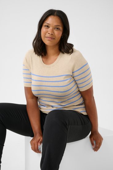 Kaffe Curve Lizzy Maglione a righe Beige/Blu - T-shirt stampate da donna - 