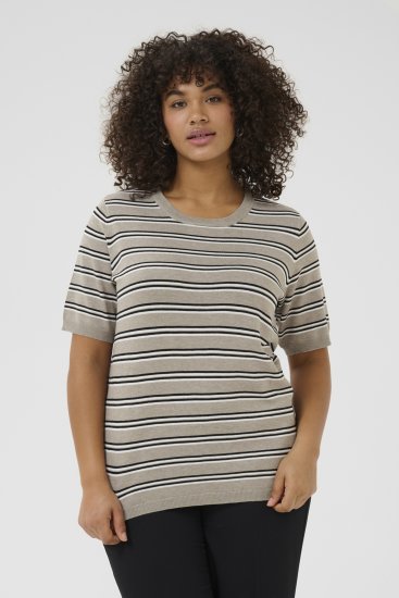 Kaffe Curve Lizzy Maglione a righe Beige/Nero - T-shirt stampate da donna - 