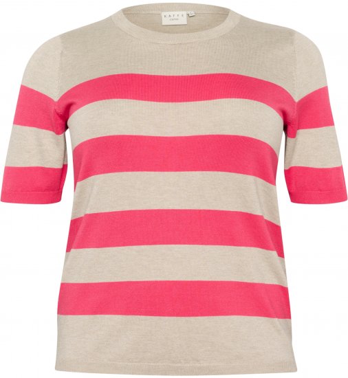Kaffe Curve Lizzy Maglione a righe Beige/Lampone - T-shirt stampate da donna - 