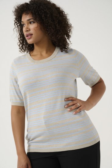 Kaffe Curve Lizzy Maglione a righe Beige/Blu tenue - T-shirt stampate da donna - 
