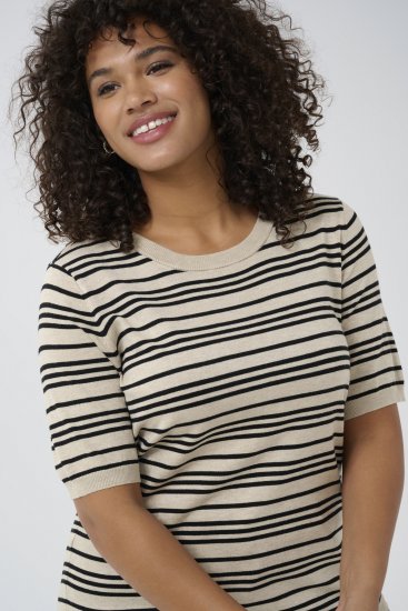 Kaffe Curve Lizzy Maglione a righe Beige/Nero a righe - T-shirt stampate da donna - 