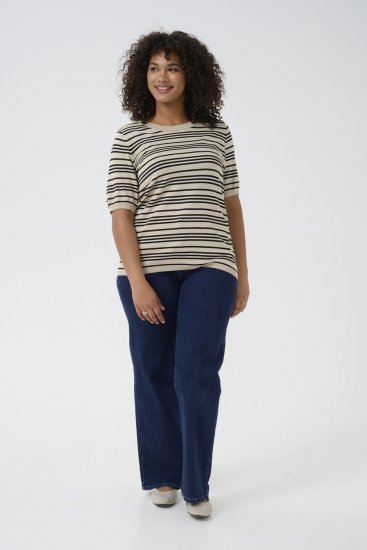 Kaffe Curve Lizzy Maglione a righe Beige/Nero a righe - T-shirt stampate da donna - 