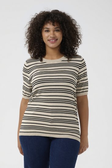 Kaffe Curve Lizzy Maglione a righe Beige/Nero a righe - T-shirt stampate da donna - 