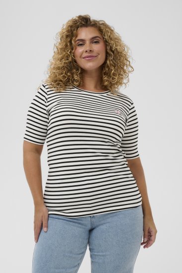 Kaffe Curve Lia Flower T-Shirt Chalk/Deep Black - T-shirt - 