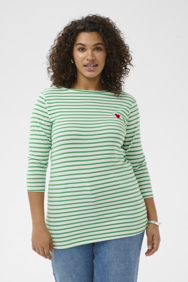 Kaffe Curve Lia Boatneck 3/4 T-Shirt Chalk/Bright Green - Maglie e top - 