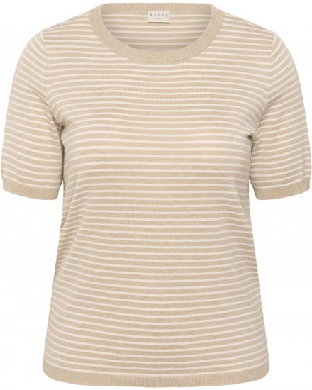 Kaffe Curve Lizzy Knit T-Shirt Feather Melange/Chalk Fine Stripe - T-shirt - 