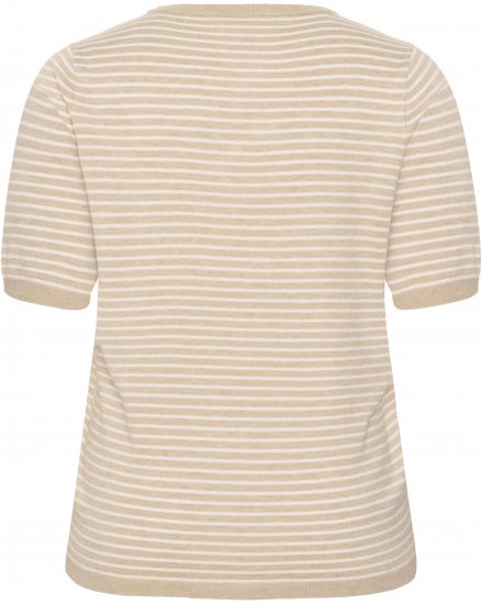 Kaffe Curve Lizzy Knit T-Shirt Feather Melange/Chalk Fine Stripe - T-shirt - 