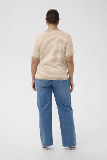 Kaffe Curve Lizzy Knit T-Shirt Feather Melange/Chalk Fine Stripe - T-shirt - 