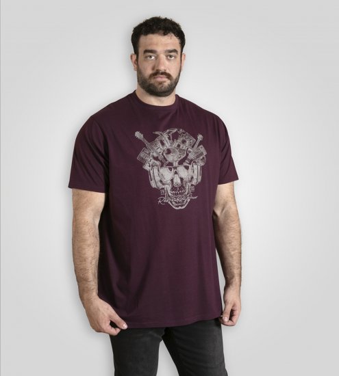 D555 Grimsby Rock n' Roll Skull Printed T-Shirt Burgundy - Magliette con stampa - Magliette con stampa taglie forti