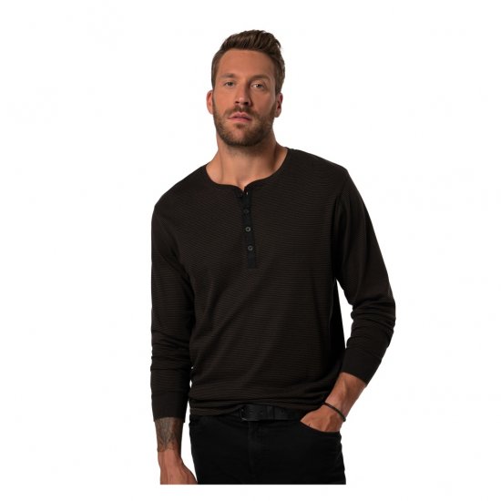 JP1880 T-Shirt Henley Long Sleeve Striped Brown TALL - ABBIGLIAMENTO UOMO MT-6XLT - Taglie Tall Uomo