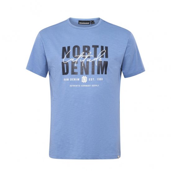 North Latitude Denim Printed Logo T-Shirt Dusty Blue - Magliette - Magliette Uomo Taglie Forti