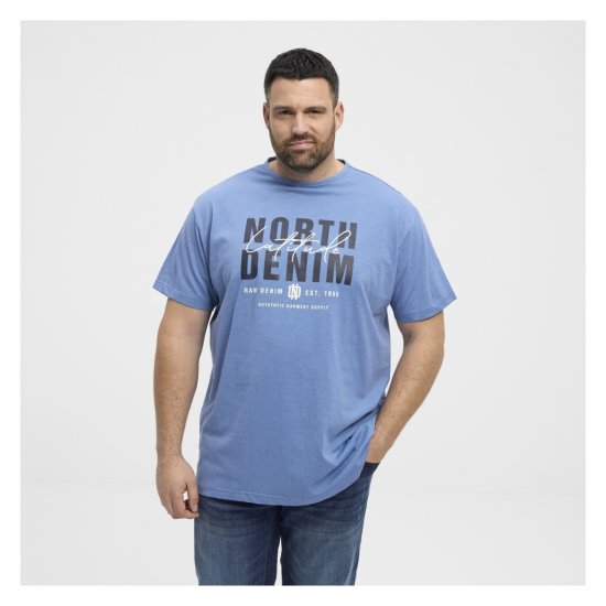 North Latitude Denim Printed Logo T-Shirt Dusty Blue - Magliette - Magliette Uomo Taglie Forti