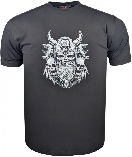 Espionage T441 Viking Skull Print T-Shirt Black - Magliette con stampa - Magliette con stampa taglie forti