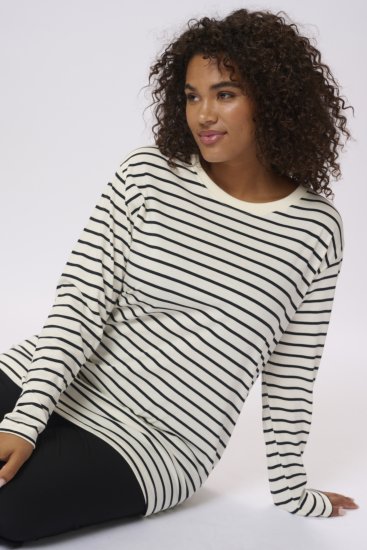 Kaffe Curve Winni Manica lunga T-shirt Bianco antico/Nero riga - T-shirt - 