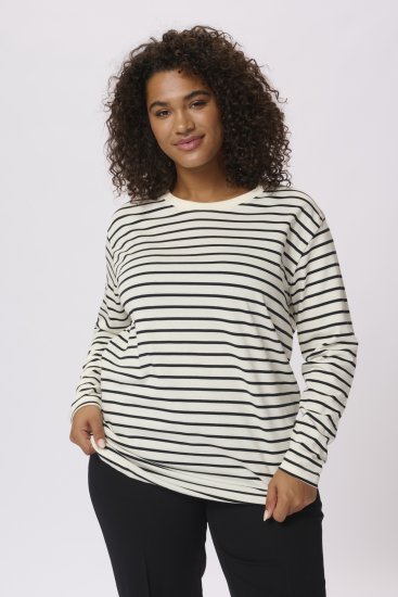 Kaffe Curve Winni Manica lunga T-shirt Bianco antico/Nero riga - T-shirt - 