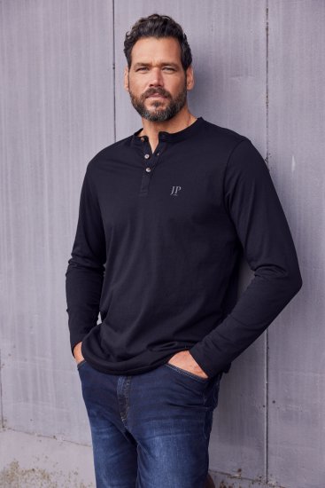 JP1880 Henley T-Shirt Long Sleeve Black TALL - ABBIGLIAMENTO UOMO MT-6XLT - Taglie Tall Uomo