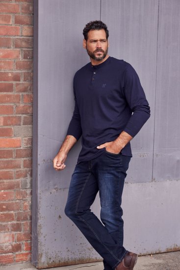 JP1880 Henley T-Shirt Long Sleeve Dark Navy TALL - ABBIGLIAMENTO UOMO MT-6XLT - Taglie Tall Uomo