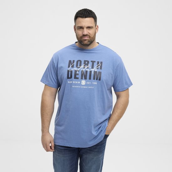 North Latitude Denim Printed Logo T-Shirt Dusty Blue TALL - TALL T-shirts - 