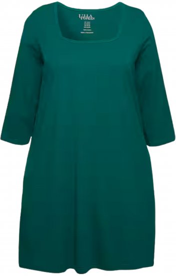 Ulla Popken Square Neckline Knit Swing A-line Pocket Tunic Emerald - T-shirt - 