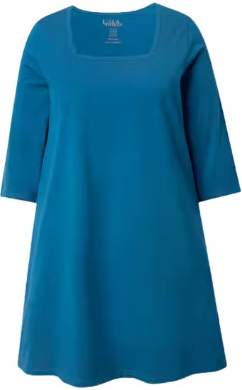 Ulla Popken Square Neckline Knit Swing A-line Pocket Tunic Teal - T-shirt - 
