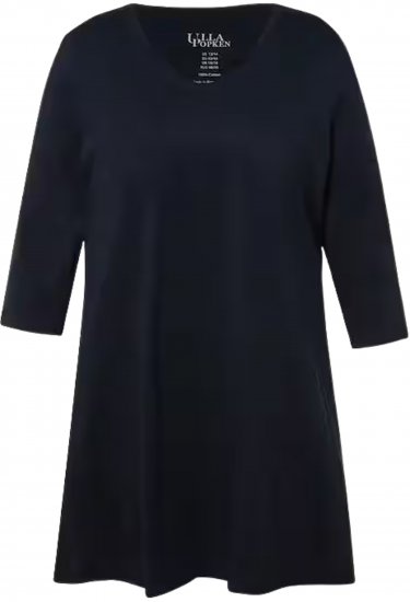 Ulla Popken V-Neck Swing A-line Hem Cotton Knit Tunic Navy - T-shirt - 