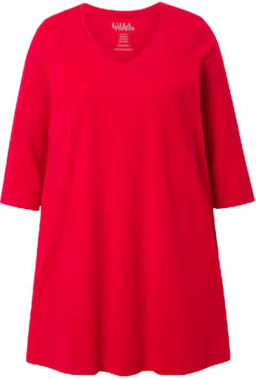 Ulla Popken V-Neck Swing A-line Hem Cotton Knit Tunic Salsa Red - T-shirt - 