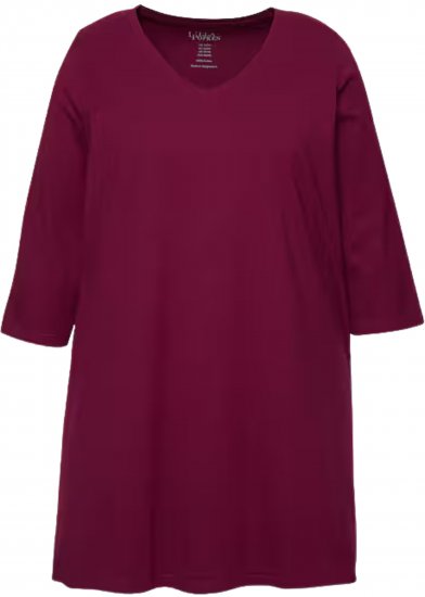 Ulla Popken V-Neck Swing A-line Hem Cotton Knit Tunic Dark Berry - T-shirt - 