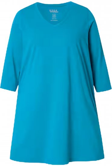 Ulla Popken V-Neck Swing A-line Hem Cotton Knit Tunic Cerulean - T-shirt - 