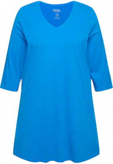 Ulla Popken V-Neck Swing A-line Hem Cotton Knit Tunic Azure - T-shirt - 