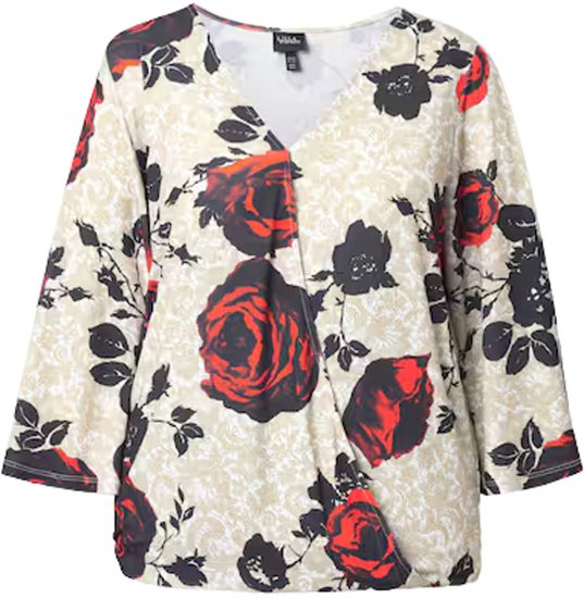 Ulla Popken Rose Print Faux Wrap Top Off-White - T-shirt - 