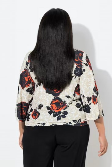 Ulla Popken Rose Print Faux Wrap Top Off-White - T-shirt - 