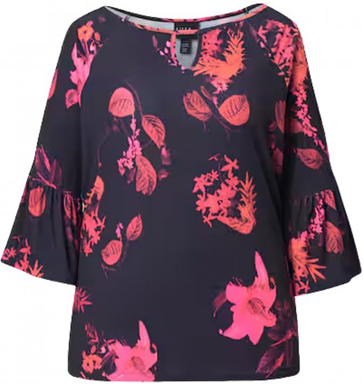 Ulla Popken Botanical Print Cold Shoulder Top Black - T-shirt - 