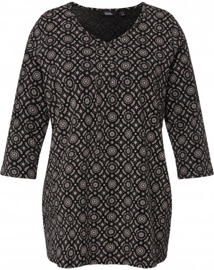 Ulla Popken 3/4 Sleeve Geometric Graphic Tee Black - T-shirt - 