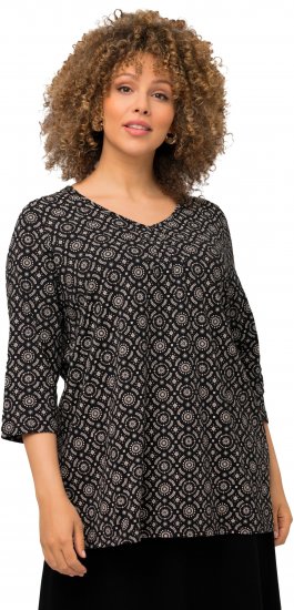Ulla Popken 3/4 Sleeve Geometric Graphic Tee Black - T-shirt - 