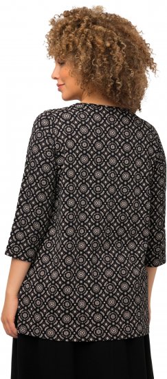 Ulla Popken 3/4 Sleeve Geometric Graphic Tee Black - T-shirt - 