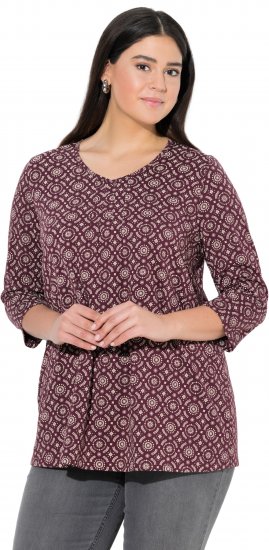 Ulla Popken 3/4 Sleeve Geometric Graphic Tee Plum - T-shirt - 