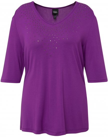 Ulla Popken Rhinestone Detail 3/4 Sleeve Tee Blackberry - T-shirt stampate da donna - 