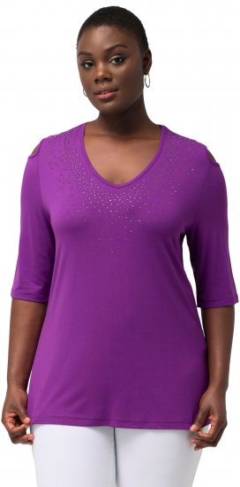 Ulla Popken Rhinestone Detail 3/4 Sleeve Tee Blackberry - T-shirt stampate da donna - 