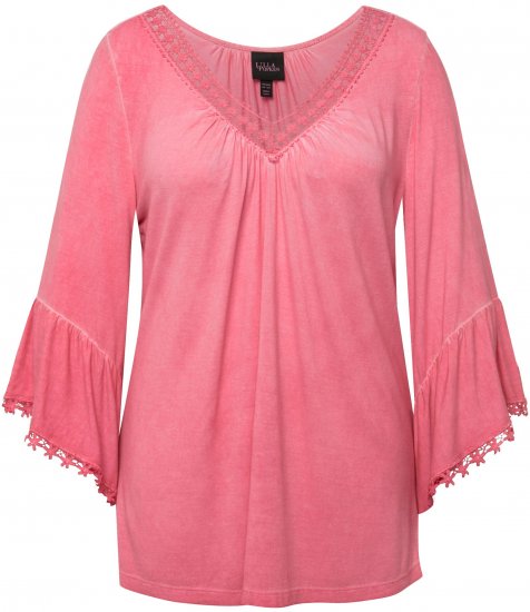 Ulla Popken Trumpet Sleeve Cold Dyed Tee Dark Pink - T-shirt stampate da donna - 