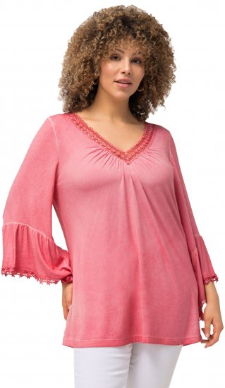 Ulla Popken Trumpet Sleeve Cold Dyed Tee Dark Pink - T-shirt stampate da donna - 