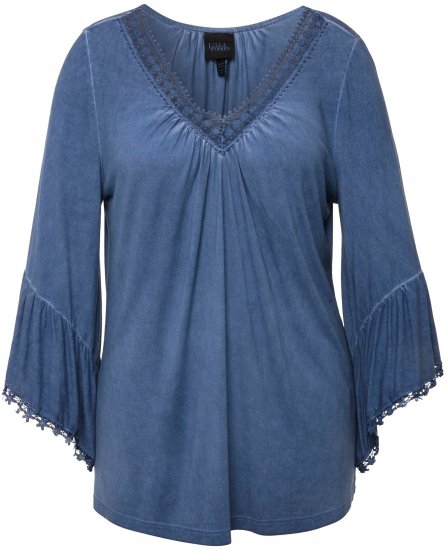 Ulla Popken Trumpet Sleeve Cold Dyed Tee Dove Blue - T-shirt stampate da donna - 