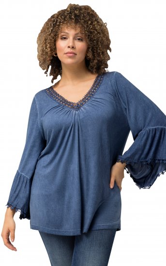 Ulla Popken Trumpet Sleeve Cold Dyed Tee Dove Blue - T-shirt stampate da donna - 
