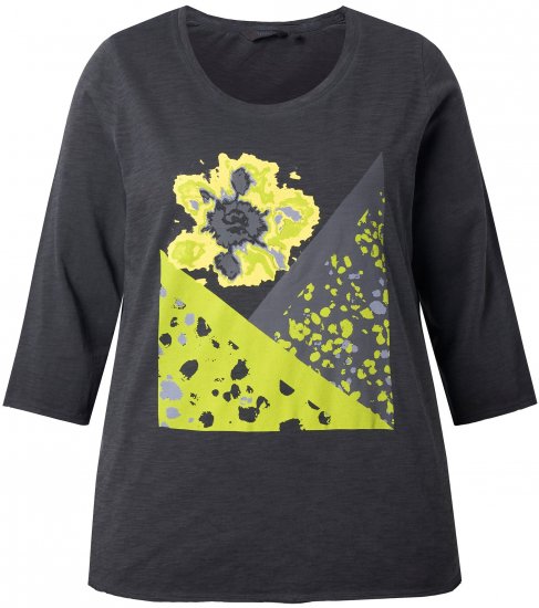 Ulla Popken Graphic Patch Print 3/4 Sleeve T-Shirt Black - T-shirt - 