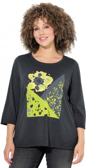 Ulla Popken Graphic Patch Print 3/4 Sleeve T-Shirt Black - T-shirt - 