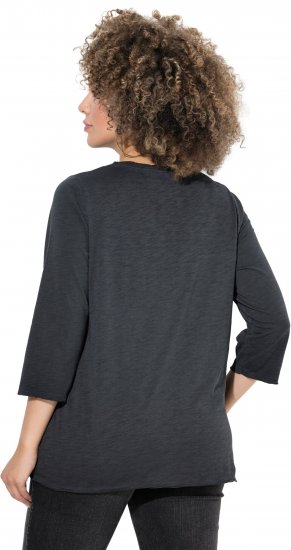 Ulla Popken Graphic Patch Print 3/4 Sleeve T-Shirt Black - T-shirt - 