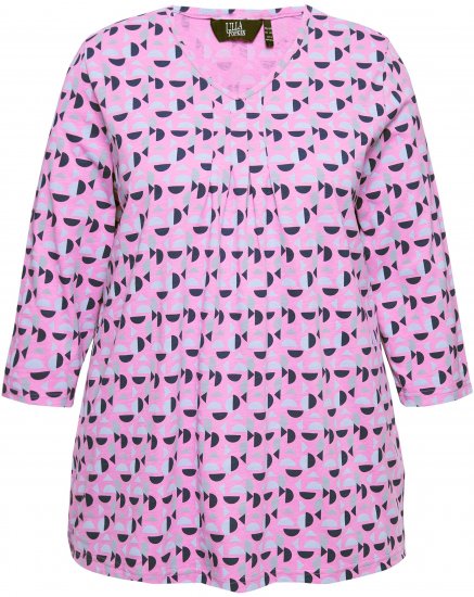Ulla Popken Geometric Pattern 3/4 Sleeve Tee Amethyst - T-shirt stampate da donna - 