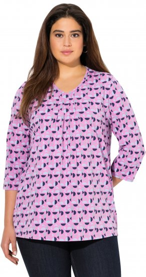 Ulla Popken Geometric Pattern 3/4 Sleeve Tee Amethyst - T-shirt stampate da donna - 