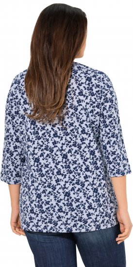 Ulla Popken Floral 3/4 Sleeve V-Neck A-Line Tee Blue - T-shirt - 